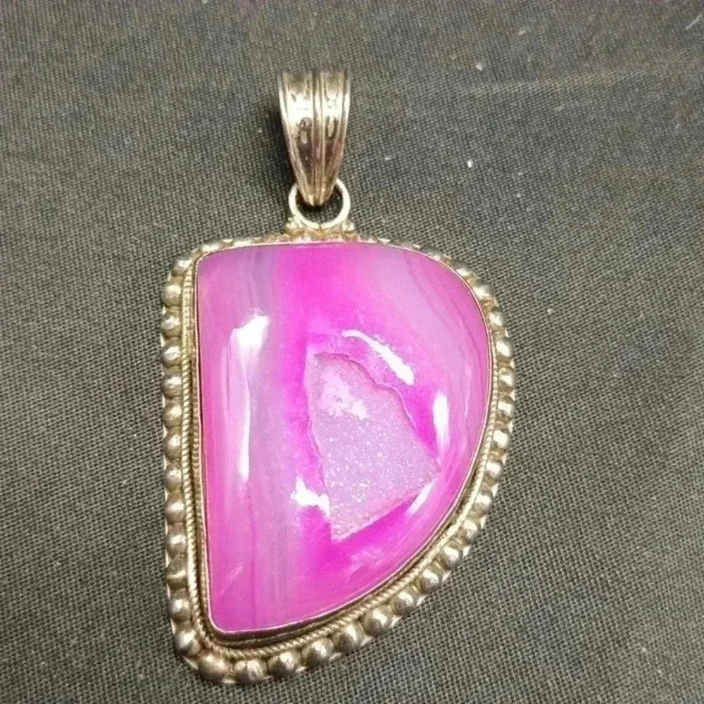 Sterling Silver and Pink Druzy Agate Pendant